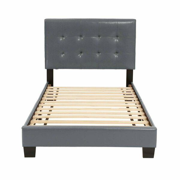 Kd Gabinetes Upholstered Bed Frame with Slats in Gray Faux Leather - Twin Size KD3139506